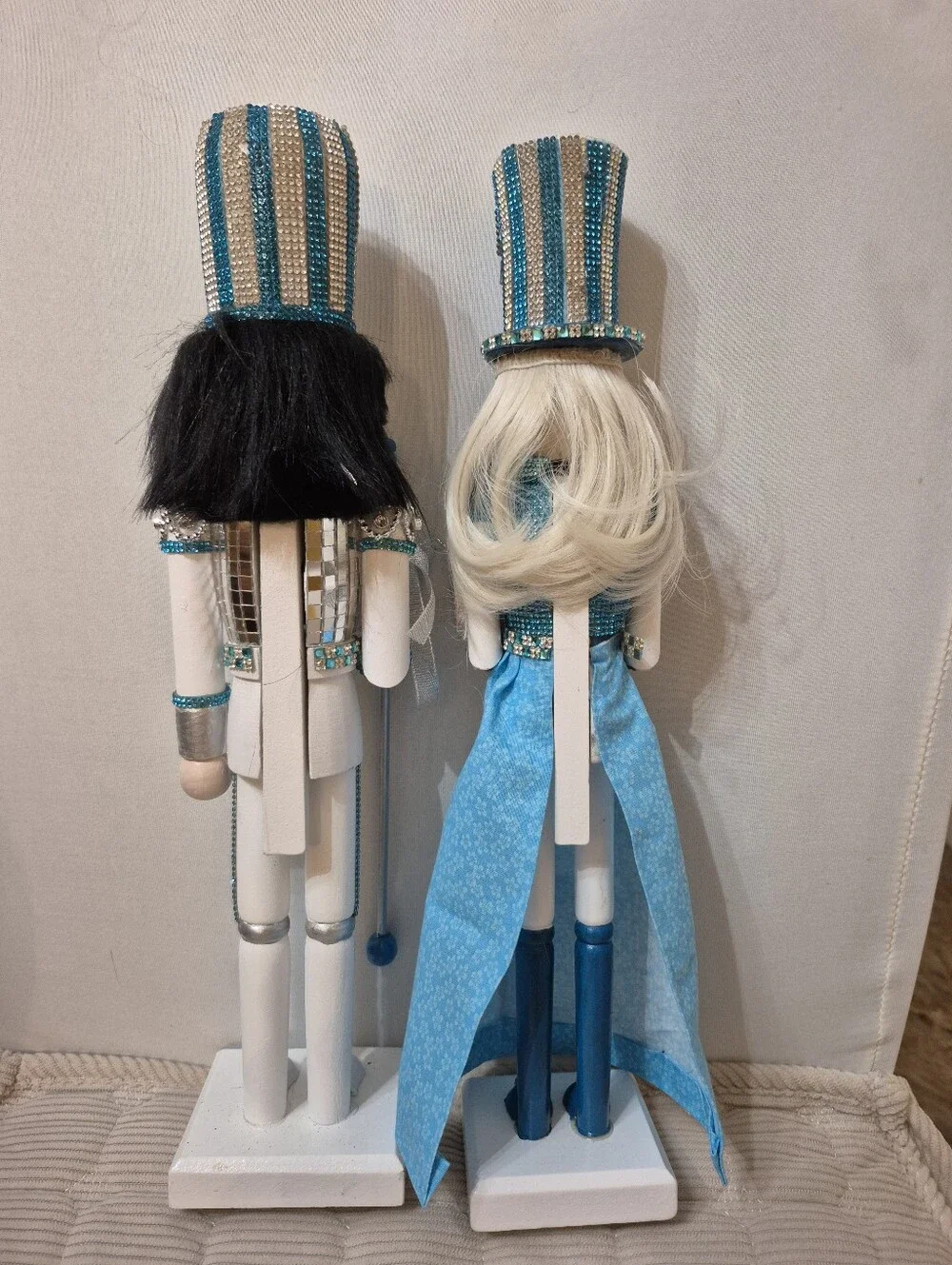 Blue & White Decorative Nutcracker Pair - Teal Accents